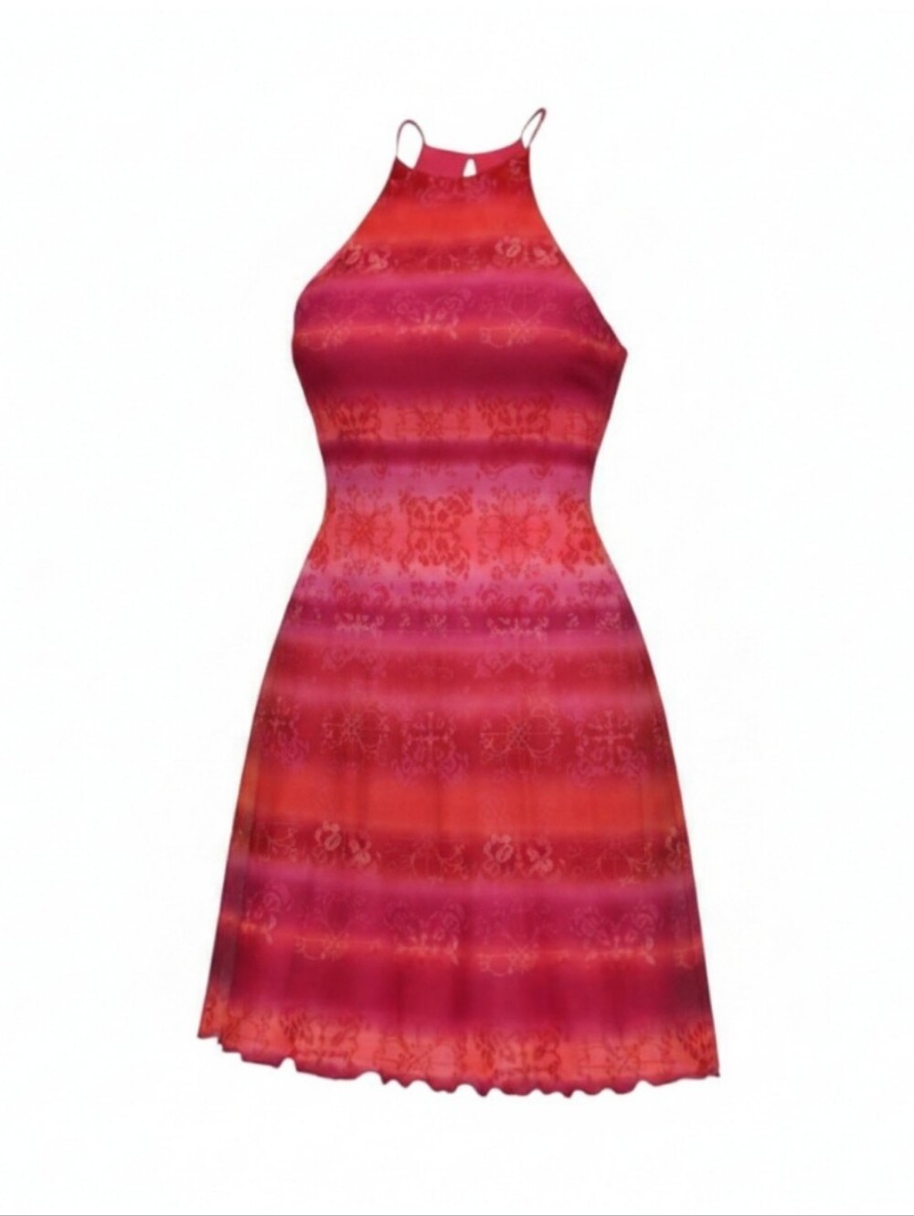 California Concepts Pink and Red Ombre Halter Midi Dress Vintage 90s Y2K